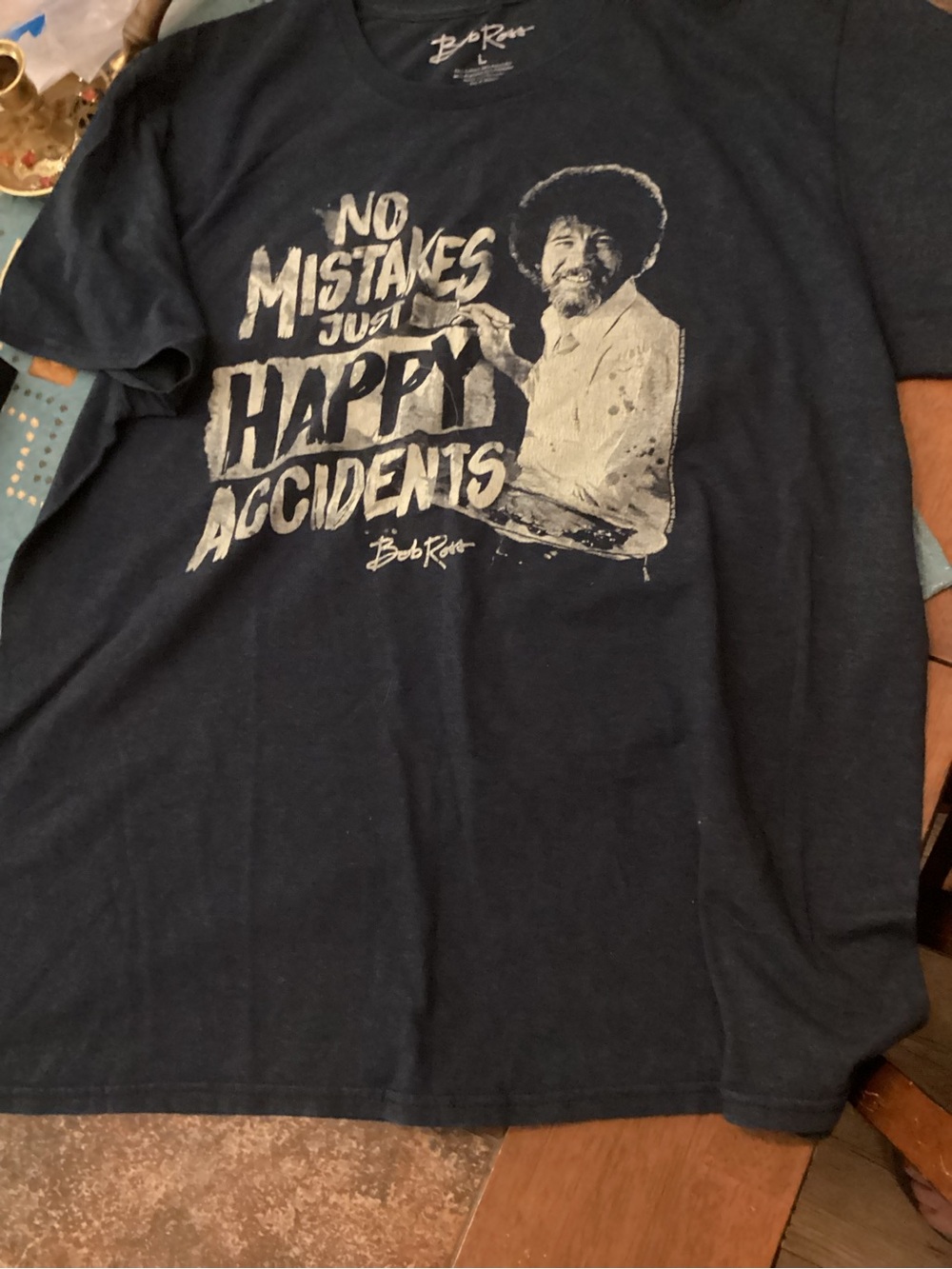 Bob Ross Navy Short-Sleeve Graphic Tee - No Mistakes Just Happy Accidents